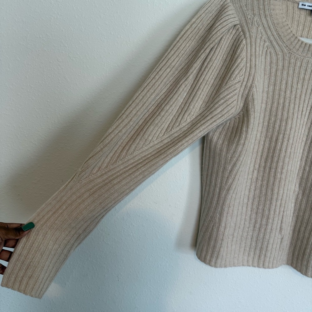 The Cashmere Project Cream Pullover Sweater Large Ribbed Crewneck Puff Sleeve - Picture 4 of 6